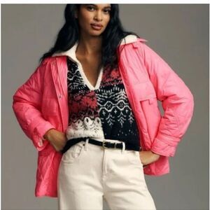 Anthropologie Pilcro V-Neck Fuzzy Printed Popover Sweater Size 1X